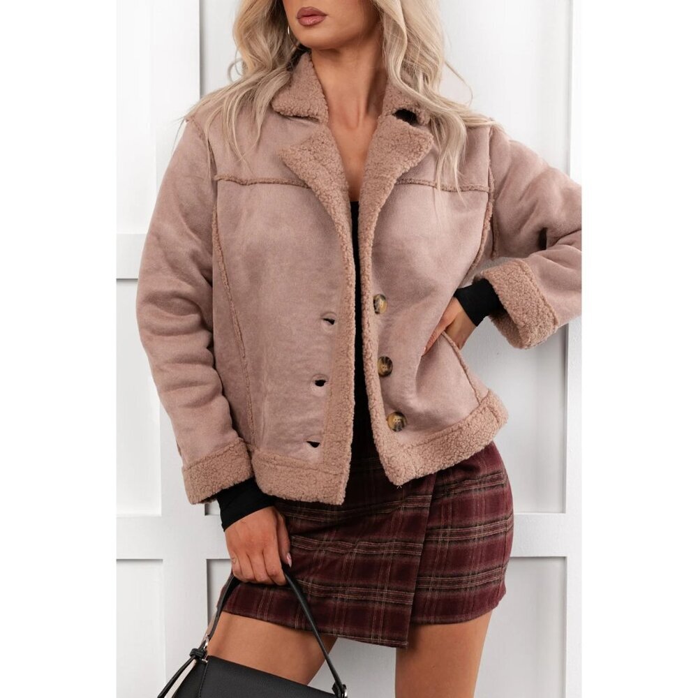Haute Monde Faux Suede Moto Jacket Sherpa Lining Maeve  Large Biker Urban Boho